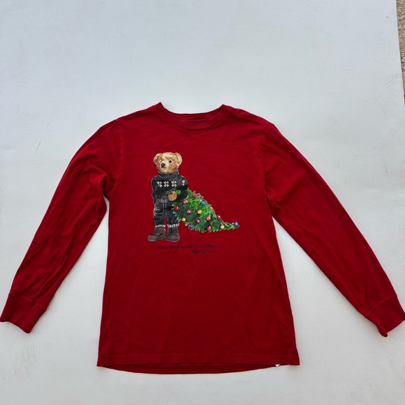 Ralph Lauren polo Bear red holiday long sleeve tshirt age 14-16 cotton tee - Picture 2 of 8